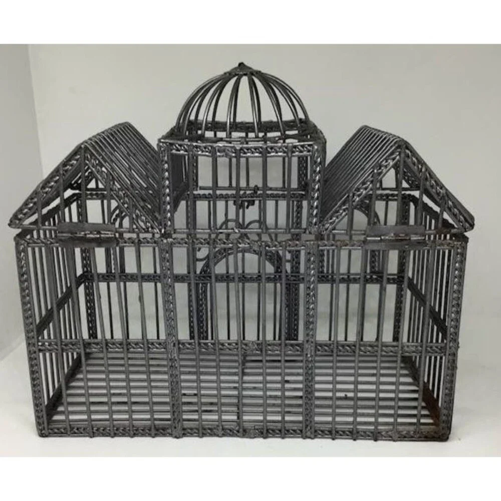 Ornate Gray Decorative Metal Birdcage Centerpiece